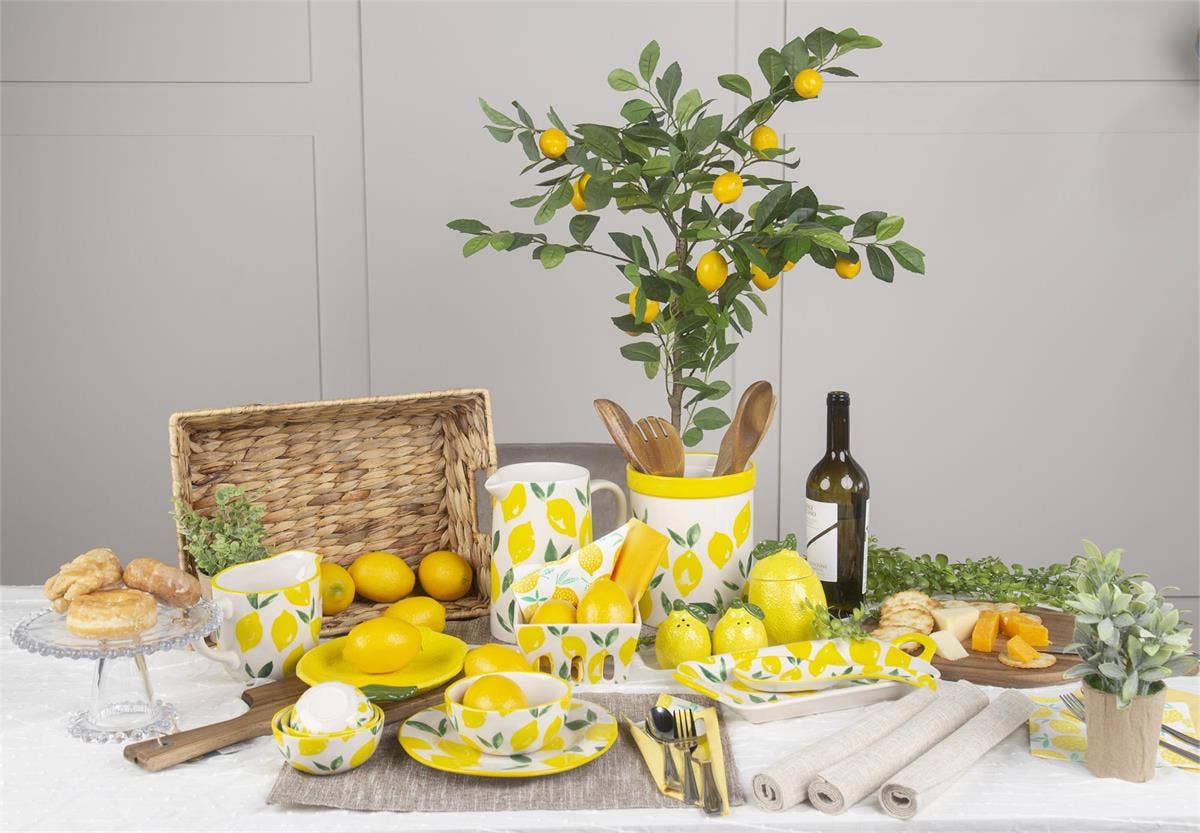 Lemons Ceramic Tabletop Decorative Series: Handled Tray Dish