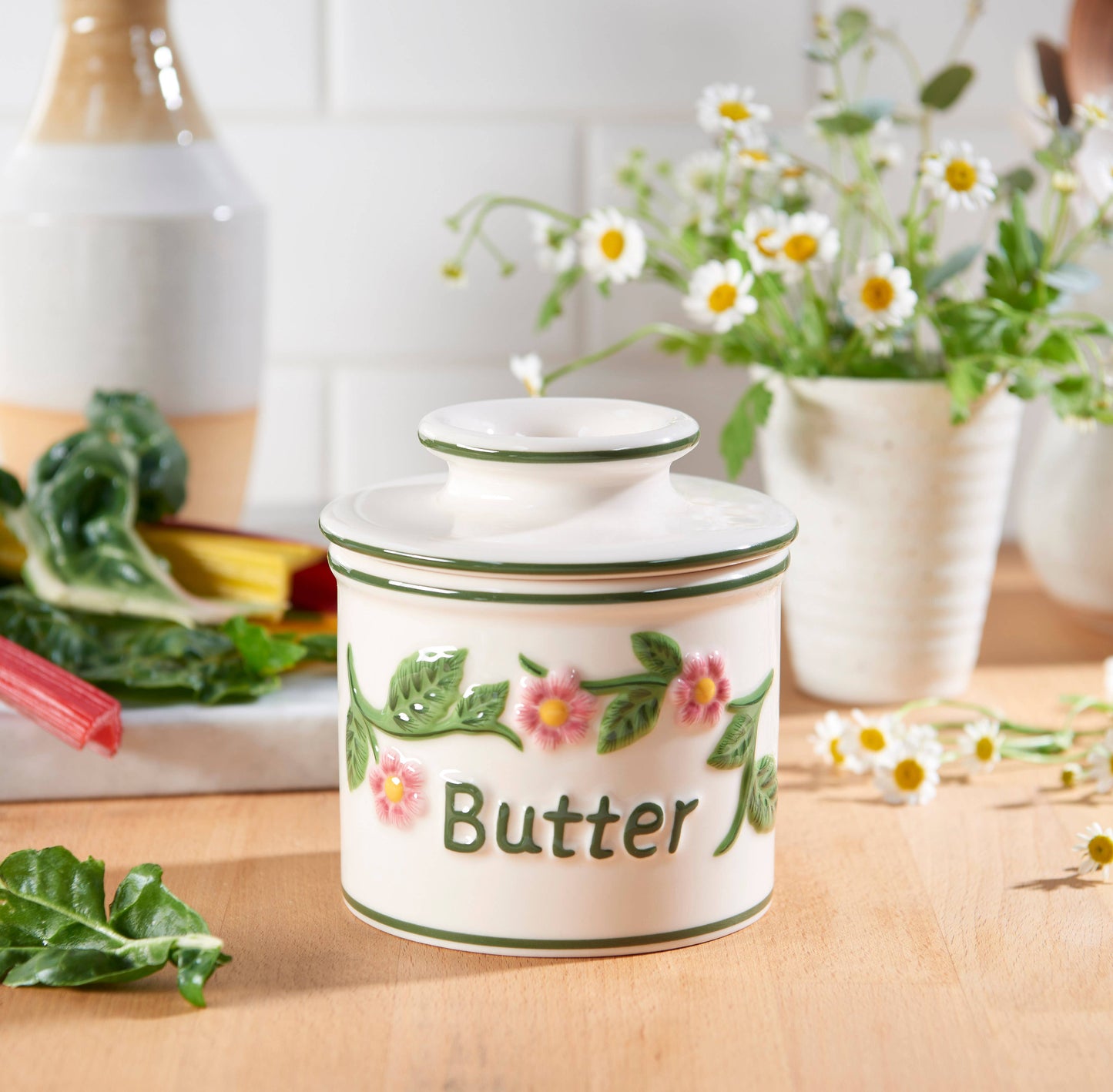 The Original Butter Bell® Crock - Hand Painted Raised Floral