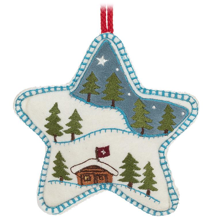 Cabin Scene Star Embroidery Ornament