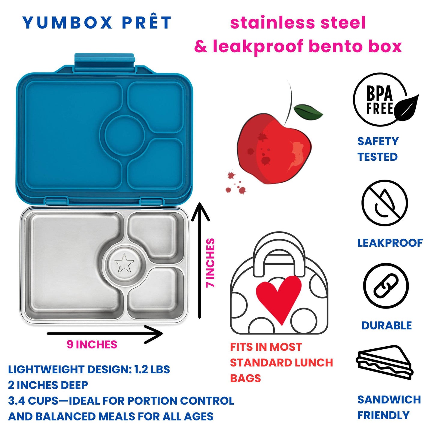 Yumbox Prêt – Leakproof Stainless Steel Bento Box - Normandy Blue