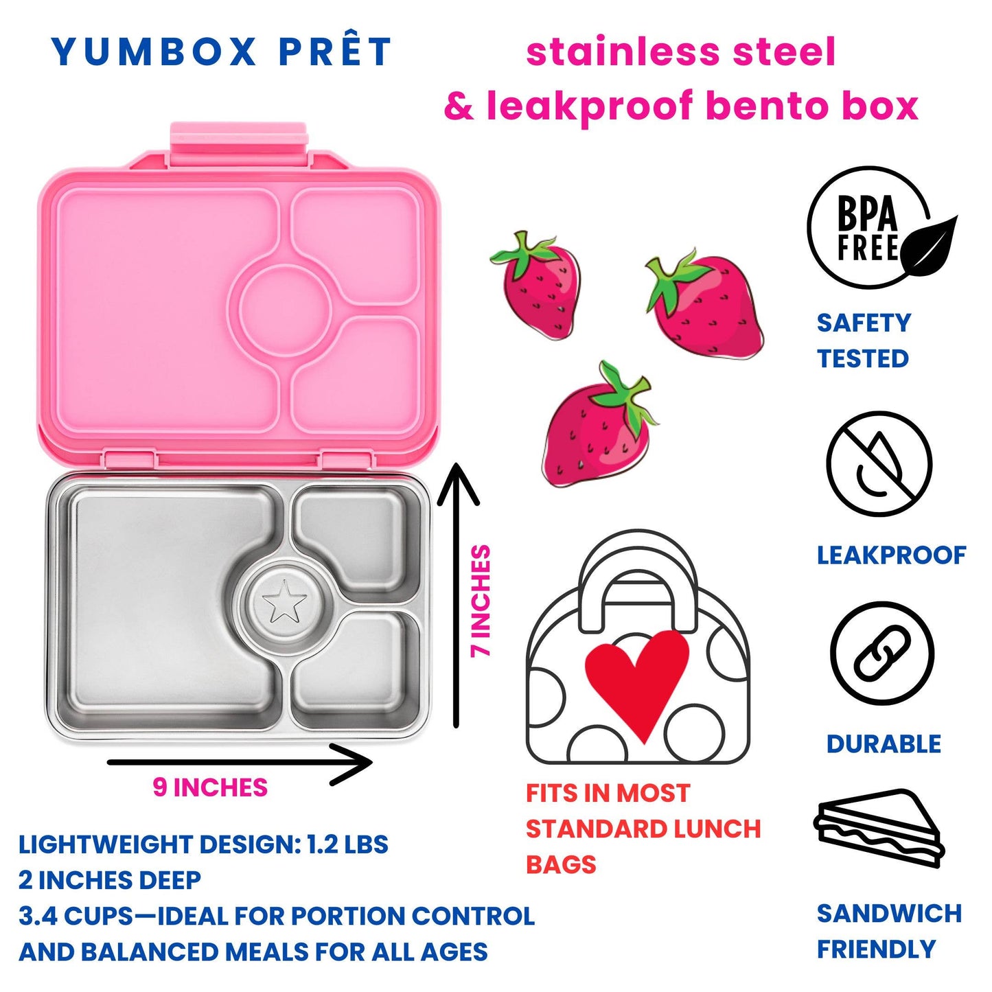 Yumbox Prêt – Leakproof Stainless Steel Bento Box - Versailles Pink