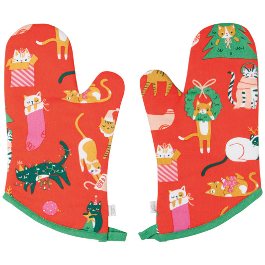 Christmas Cats Oven Mitts (Set of 2)