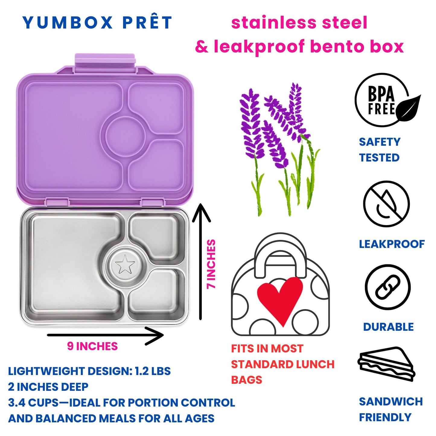 Yumbox Prêt – Leakproof Stainless Steel Bento Box - Lavander Purple