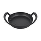 A black cast iron skillet with ergonomic handles.